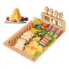 EVERSO - Set Tabla De Picoteo Quesos Bambú 35x27cm Con 4 Cuchillos Madera