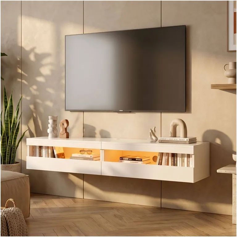 Rack Tv 160x40x30cm Con Luz variable Melamina Alto