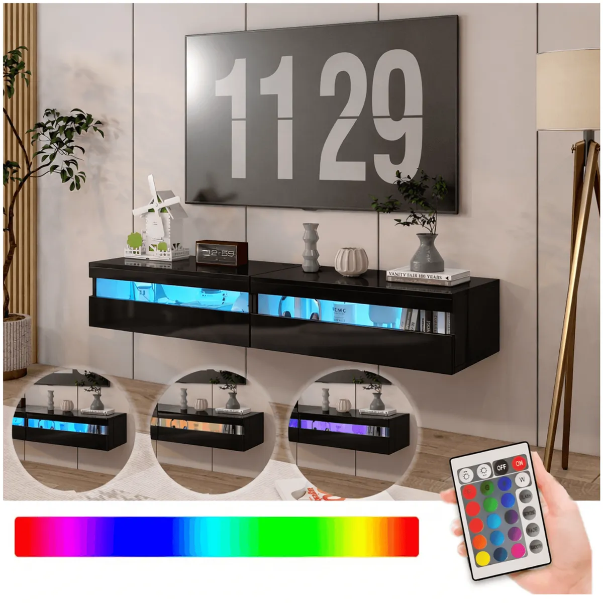 HOMER DESIGN - Rack Tv 160x40x30cm Con Luz variable Melamina Alto