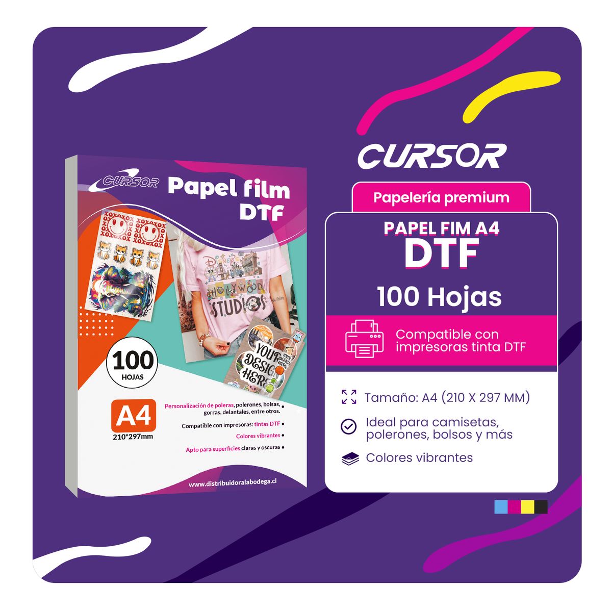 CURSOR - PAPEL DTF 100 HOJAS A4 CURSOR - Blanco - A4