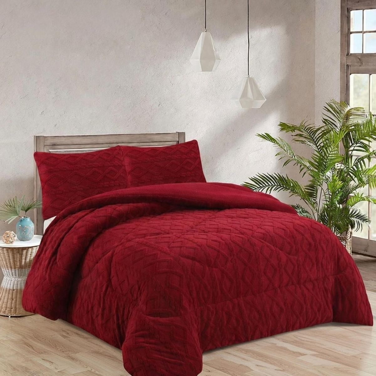GENERICO - Cobertor Texturizado Trenzado De Invierno 2 Plaza + 2 Fundas - Multicolor - 2 Plazas