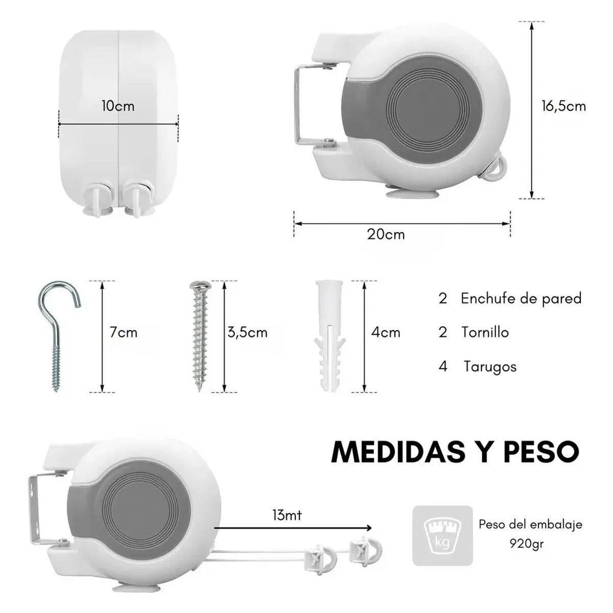 GENERICO - Tendedero Retractil Doble Linea Pared Colgador Ropa Extensib 13 M