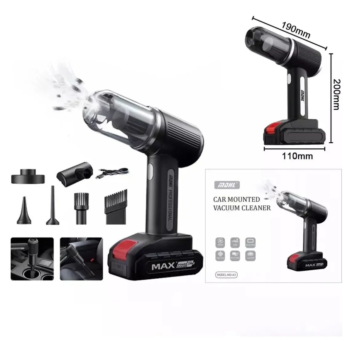 IRM - Aspiradora Y Sopladora Negra De Mano Portatil Inalambrica Recargable Usb FIGOIMPORT