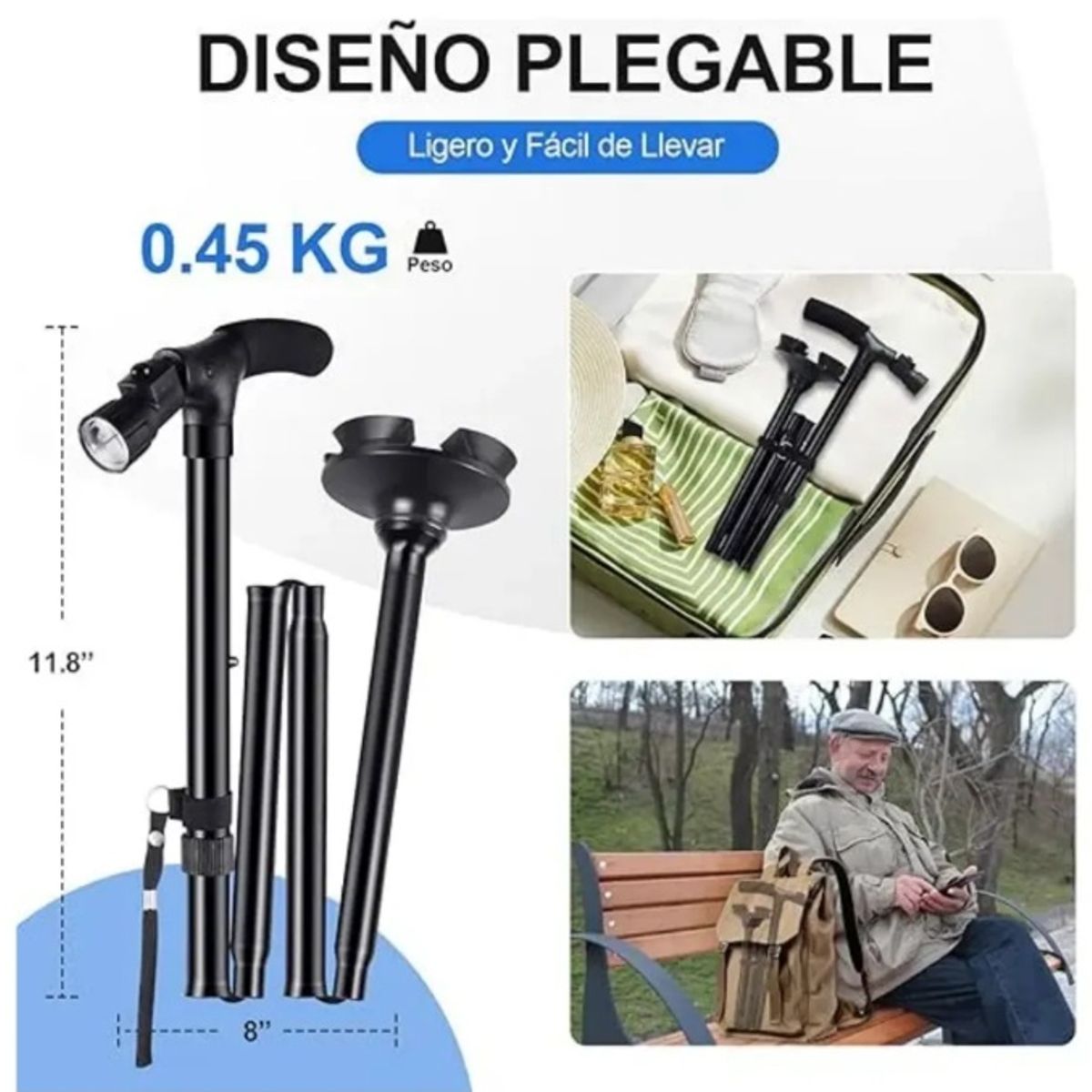 MOVI - Bastón Ortopédico Plegable con Luz Led