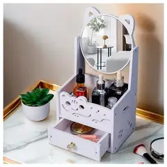 IRM - Organizador De Maquillaje Con Espejo y Gaveta Diseno Gato