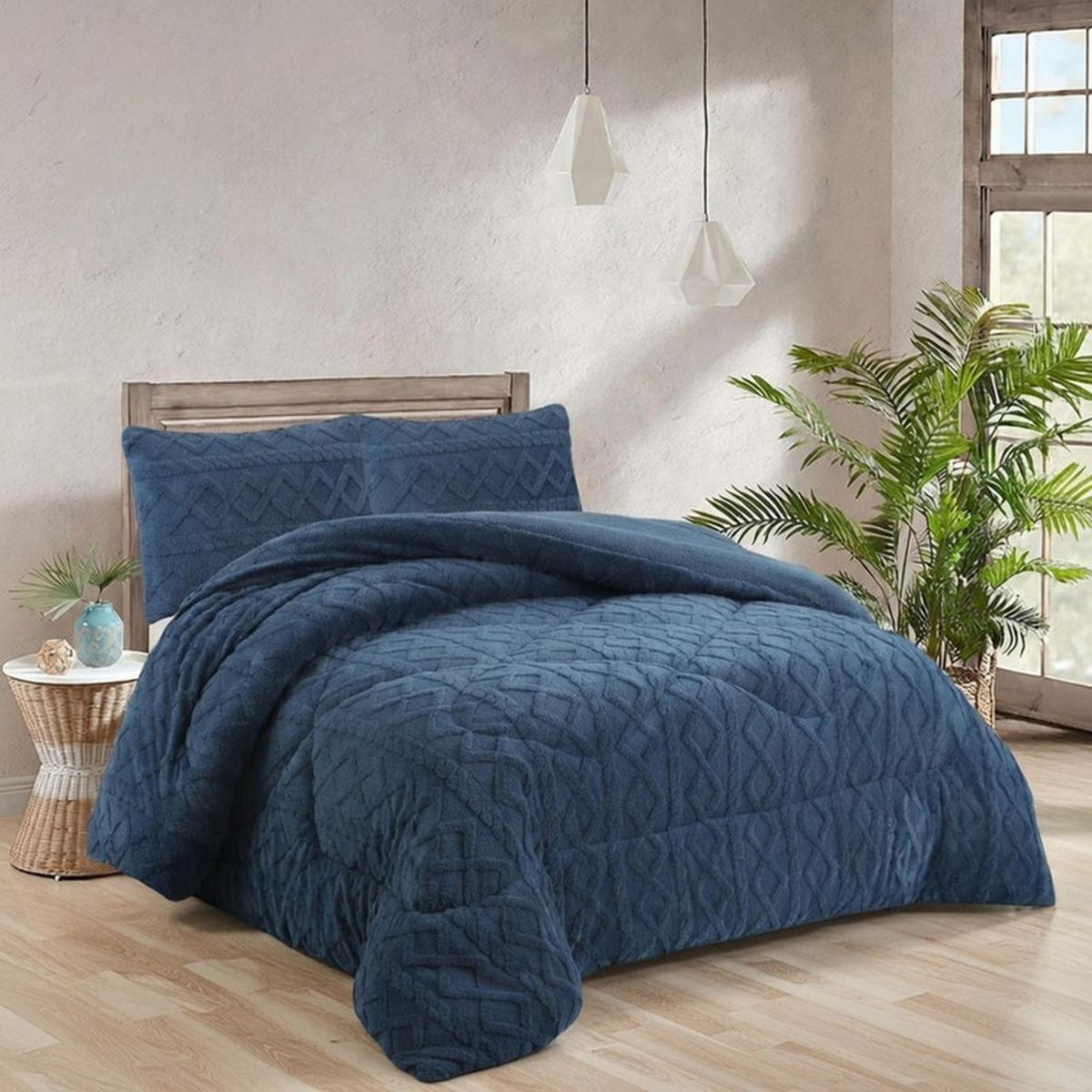 GENERICO - Cobertor Texturizado Trenzado De Invierno 2 Plaza + 2 Fundas - Multicolor - 2 Plazas