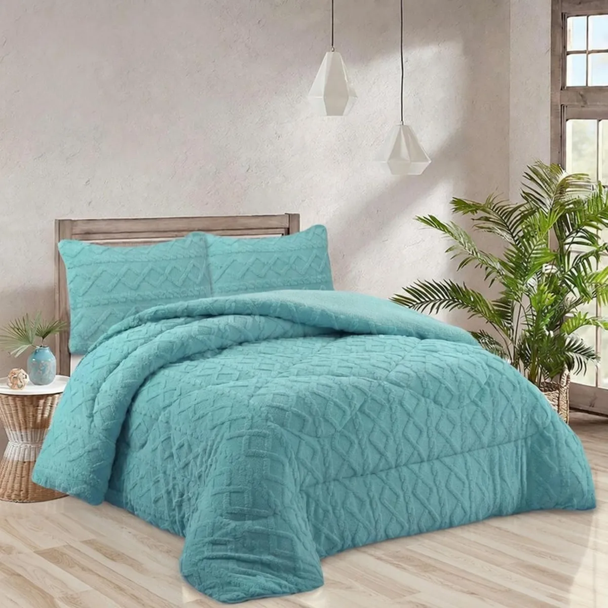 GENERICO - Cobertor Texturizado Trenzado De Invierno 2 Plaza + 2 Fundas - Multicolor - 2 Plazas