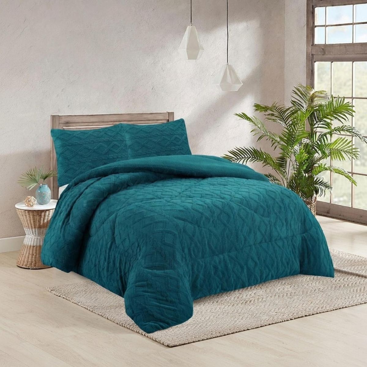 GENERICO - Cobertor Texturizado Trenzado De Invierno 2 Plaza + 2 Fundas - Multicolor - 2 Plazas