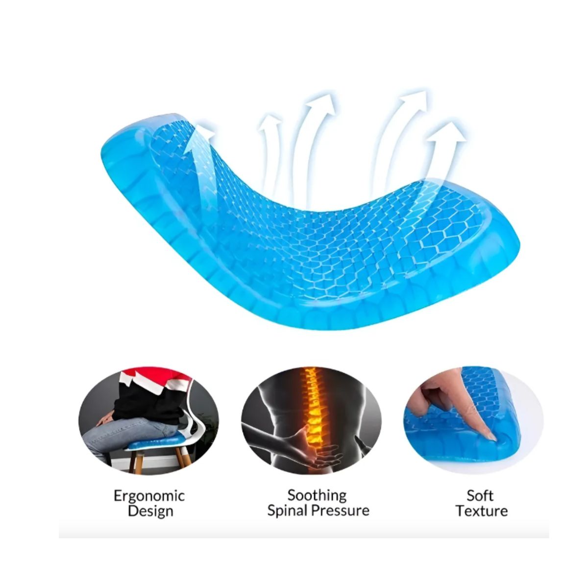 GENERICO - Cojín de Gel Terapéutico Ergonómico con Diseño de Panal y Funda Lavable