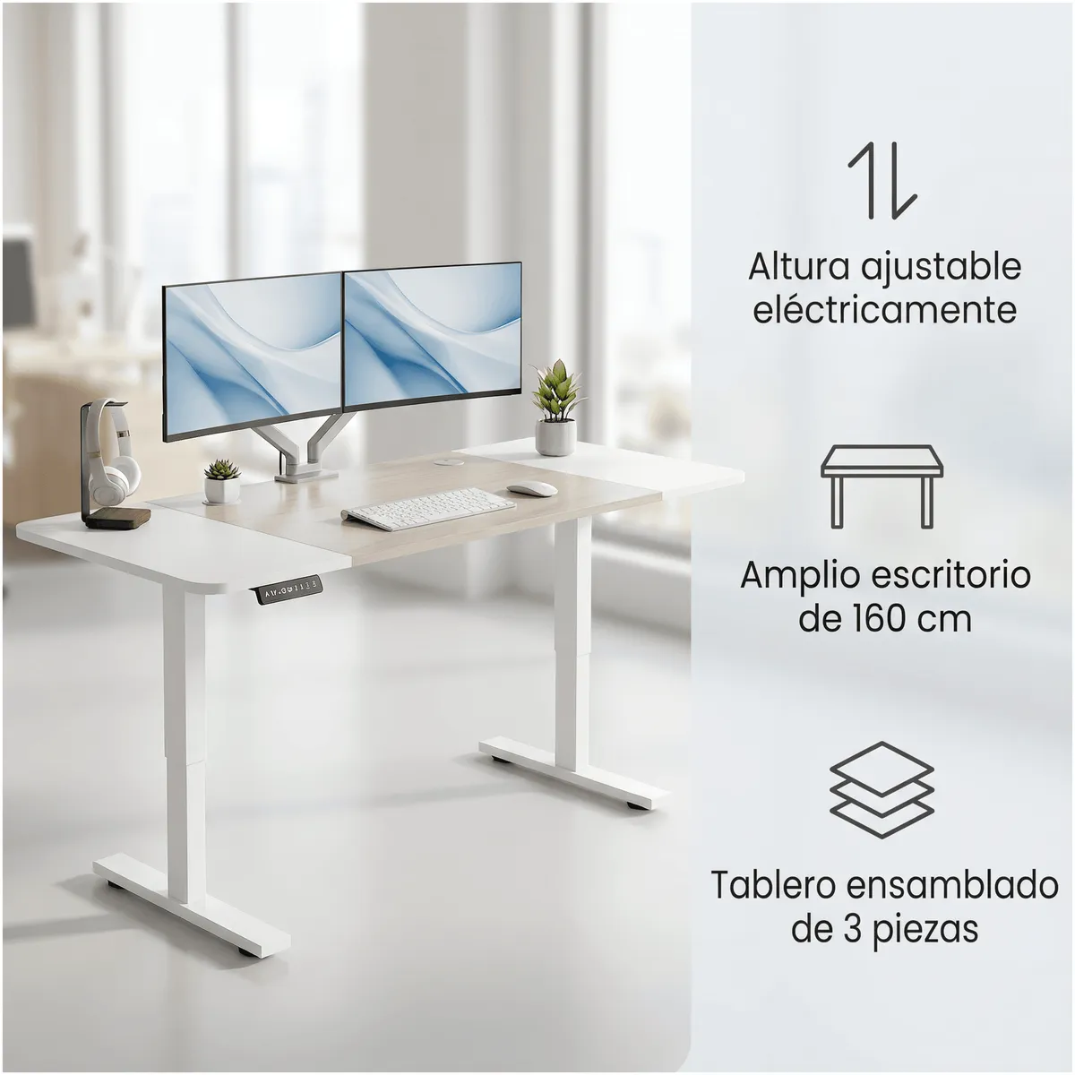 HOMER DESIGN - Escritorio Altura Ajustable Eléctrico 160x60cm Profesional