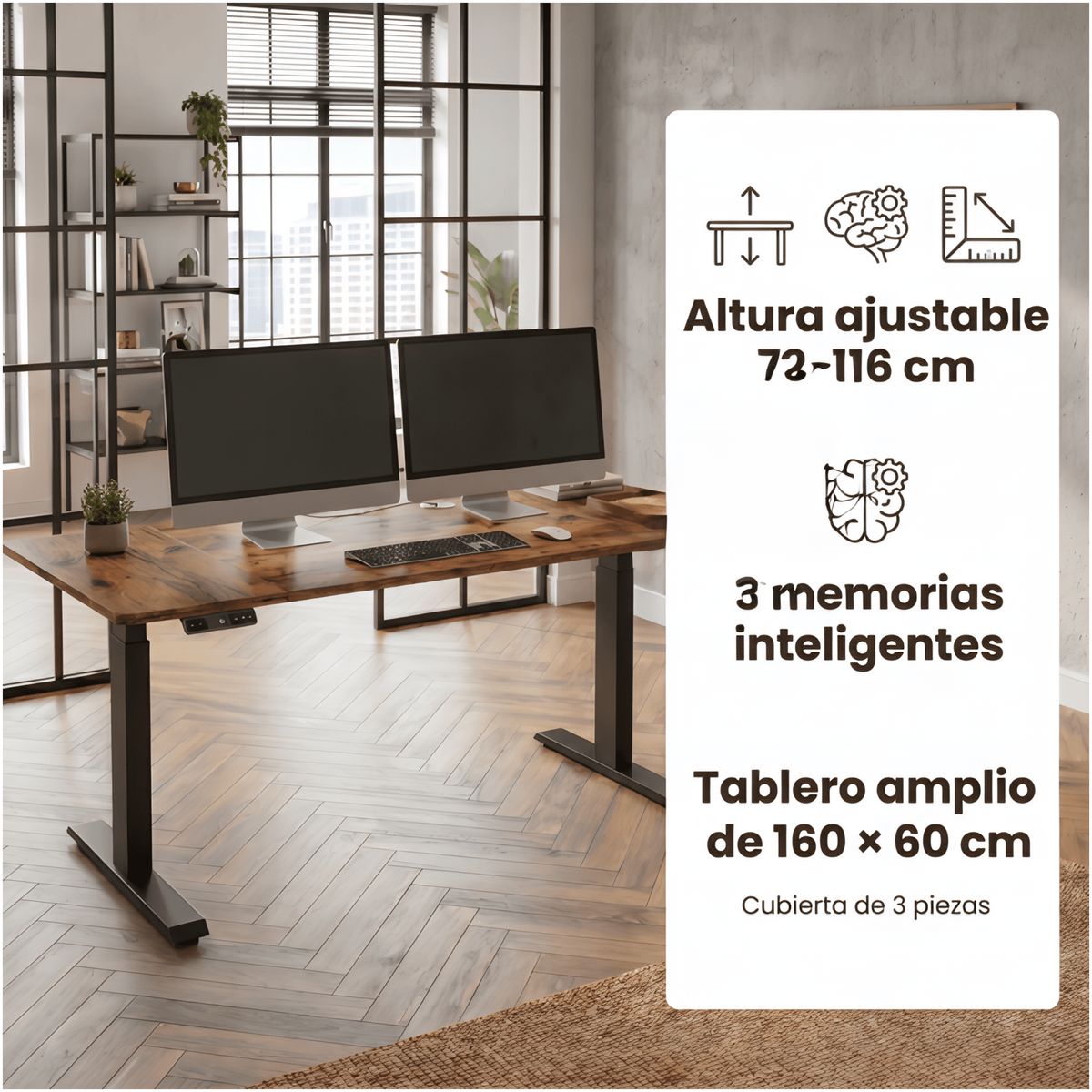 HOMER DESIGN - Escritorio Altura Ajustable Eléctrico 160x60cm Profesional