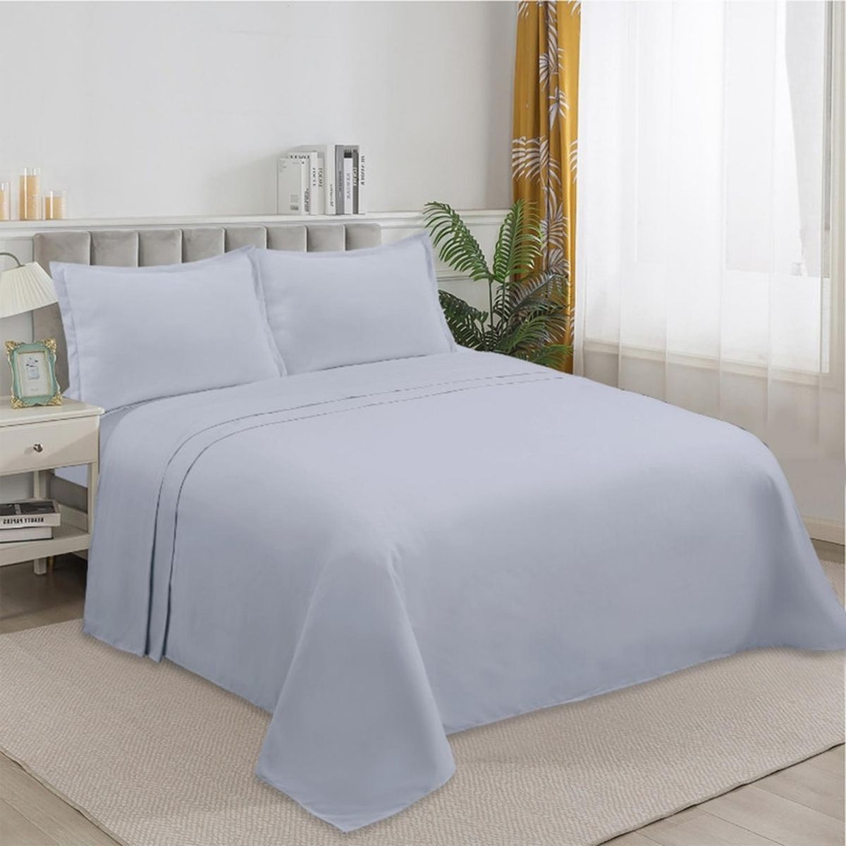GENERICO - Juego De Sabanas 1.5 Plaza 144 Hilos Mas 1 Funda De Almohada - Gris - 1,5 Plazas