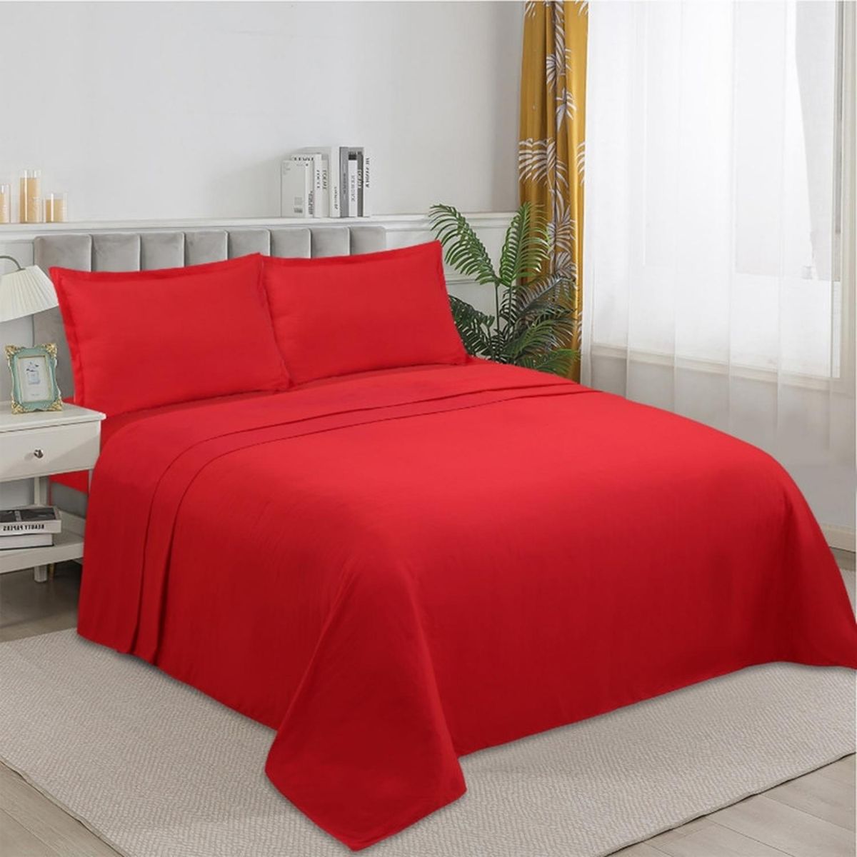 GENERICO - Juego De Sabanas 1.5 Plaza 144 Hilos Mas 1 Funda De Almohada - Rojo - 1,5 Plazas