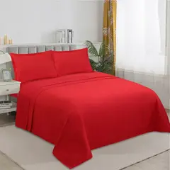 GENERICO - Juego De Sabanas 1.5 Plaza 144 Hilos Mas 1 Funda De Almohada - Rojo - 1,5 Plazas
