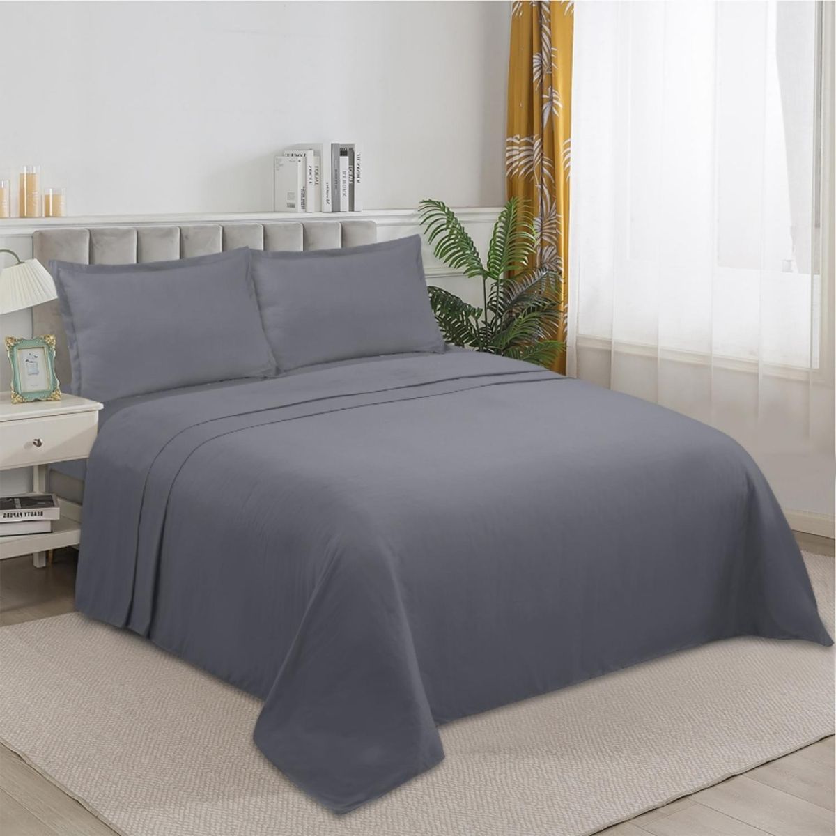 GENERICO - Juego De Sabanas De 200 Hilos Cama 2 Plazas + 2 Fundas - Gris - 2 Plazas