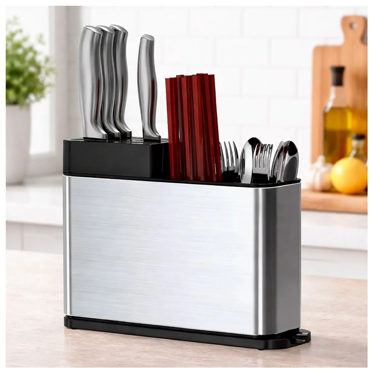 IRM - Organizador de Cuchillos Escurridor Utensilios & Cubiertos Acero Inoxidable Plateado