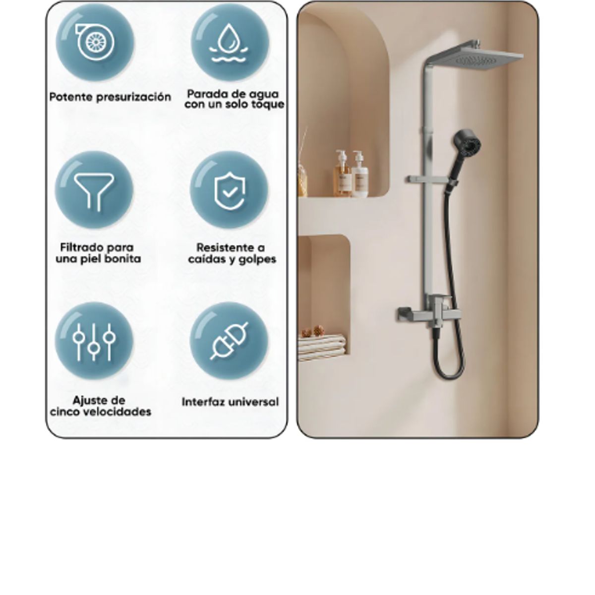 GENERICO - Regadera Mano Alta Presión 5 Modos con Filtro Antical