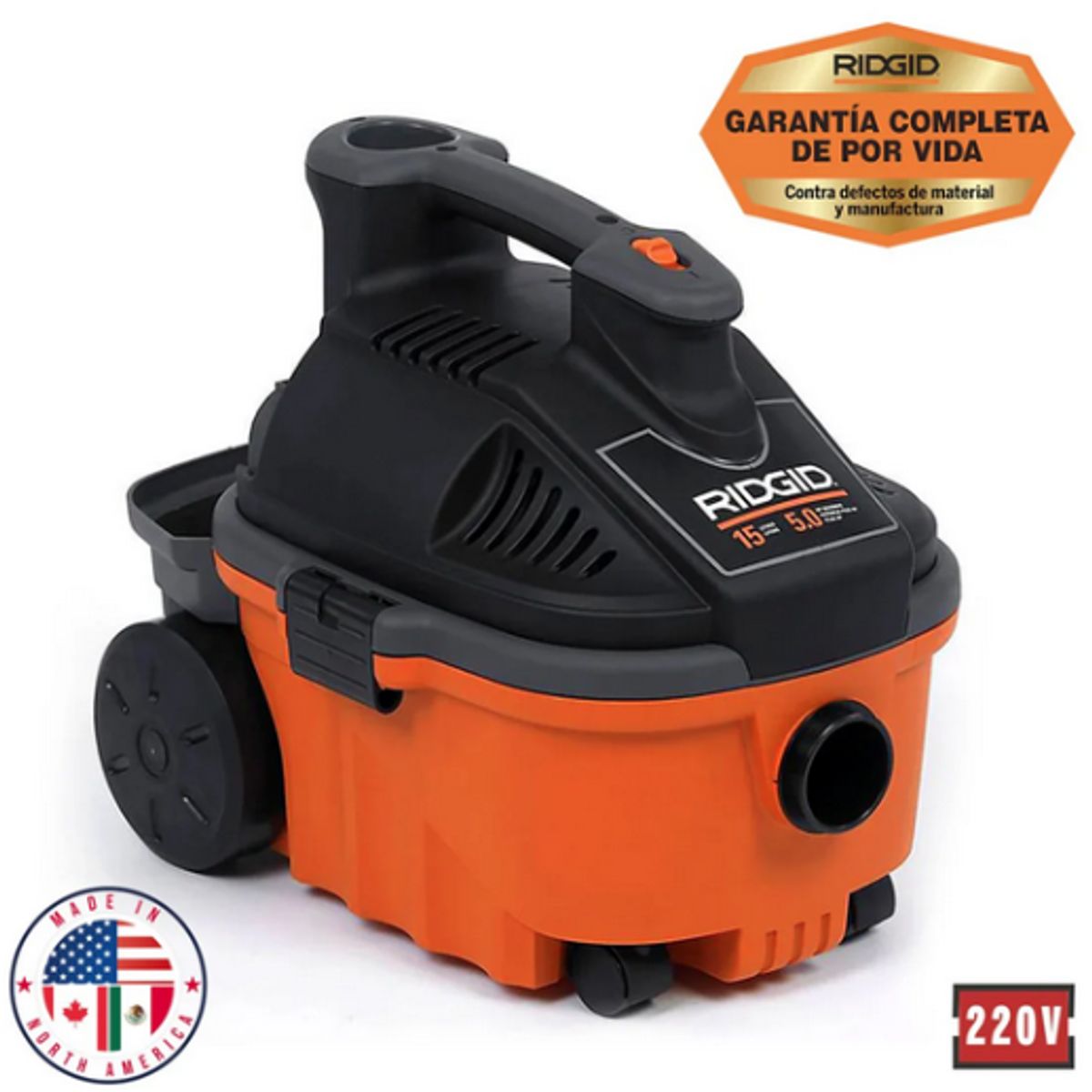 RIDGID - Aspiradora Industrial RIDGID 15 L 5 HP Seco‑Mojado WD‑4075 220V