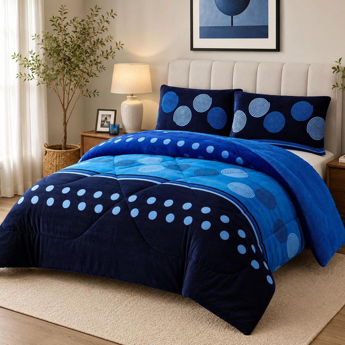 GENERICO - Cubrecama de Invierno Plush con Chiporro King Azul TFYH03