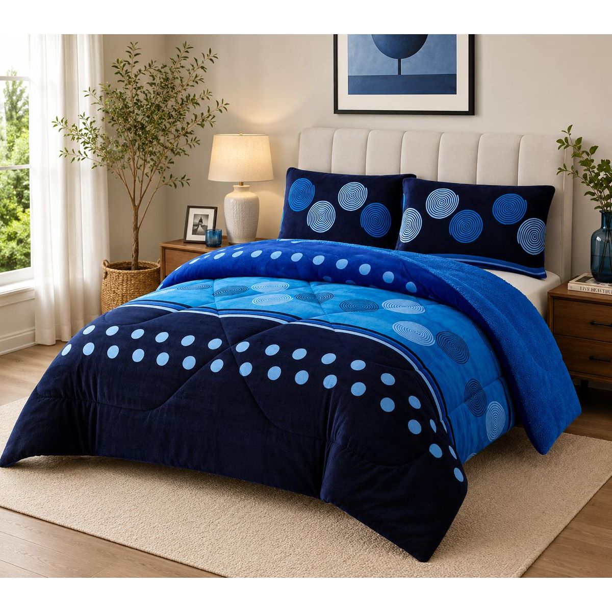 GENERICO - Cubrecama de Invierno Plush con Chiporro King Azul TFYH03