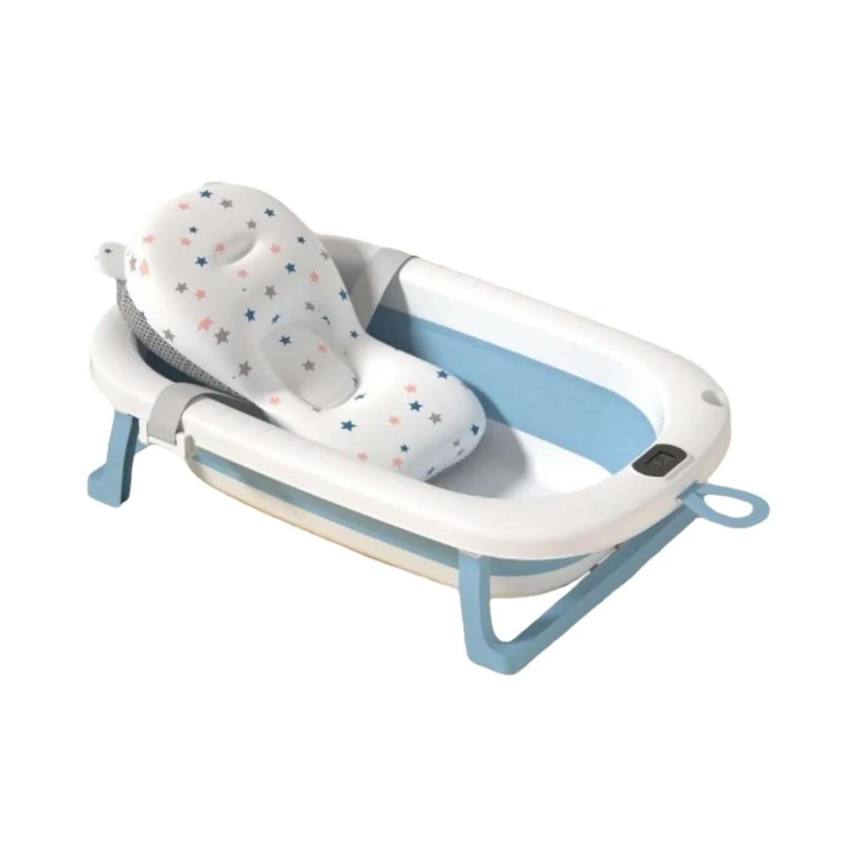 GENERICO - BAÑERA BEBE TINA PLEGABLE CON TERMOMETRO Y COJÍN AZUL