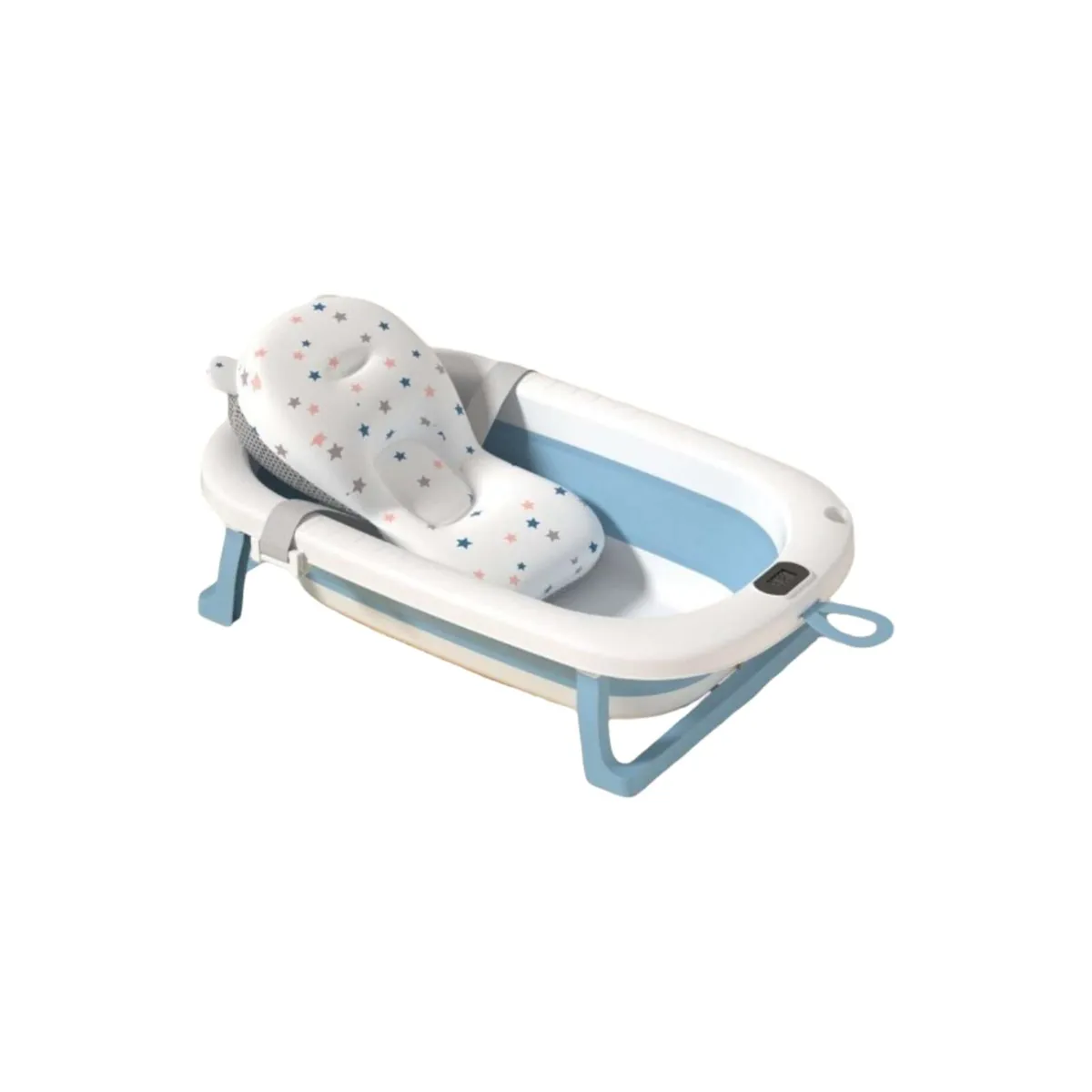 GENERICO - BAÑERA BEBE TINA PLEGABLE CON TERMOMETRO Y COJÍN AZUL