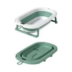 GENERICO - BAÑERA BEBE TINA PLEGABLE CON TERMOMETRO Y COJÍN VERDE