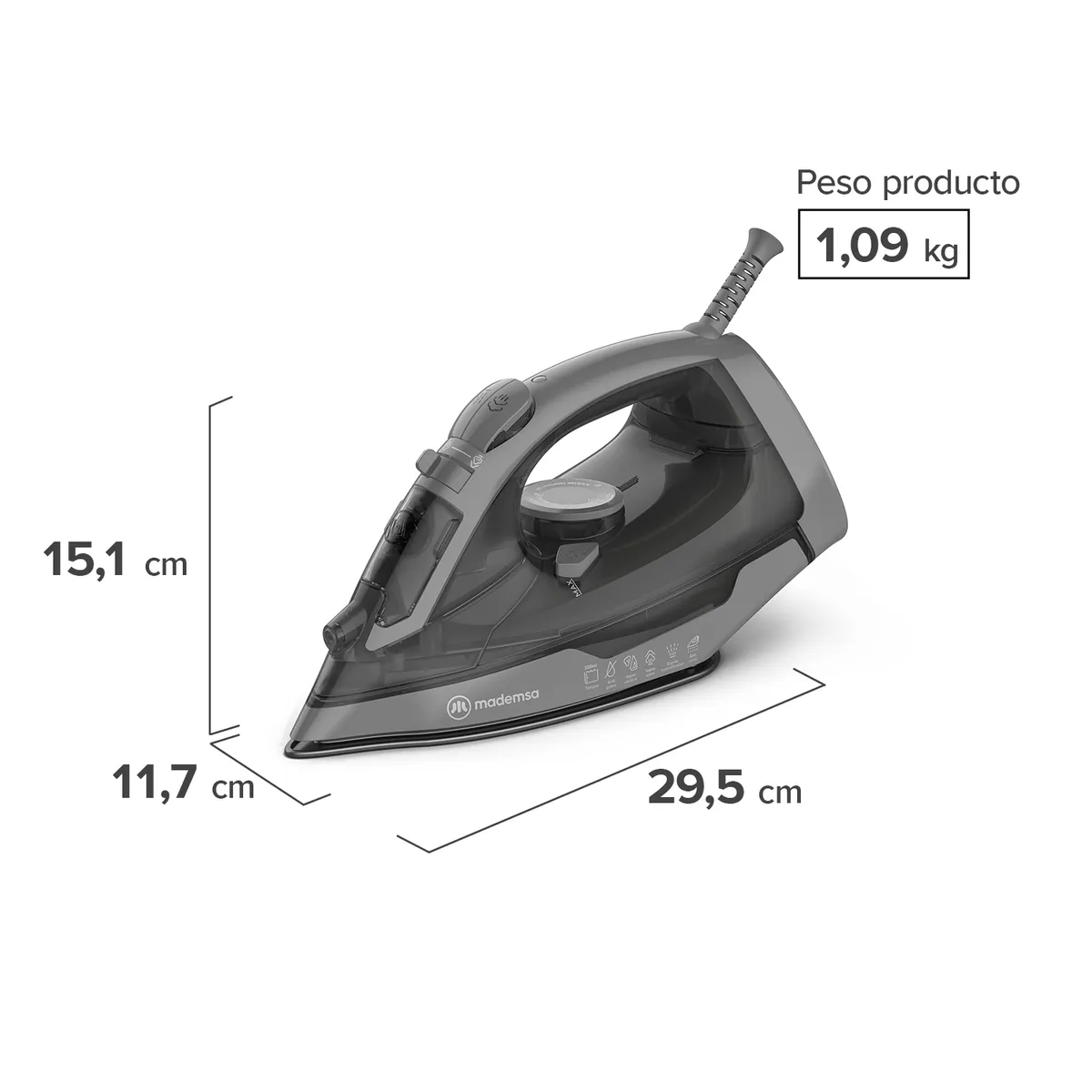 MADEMSA - Plancha Con Base De Cerámica Vapor Vertical MIR30