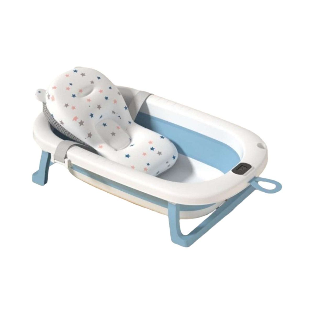 GENERICO - TINA BEBE BAÑERA PLEGABLE CON TERMOMETRO Y COJÍN AZUL