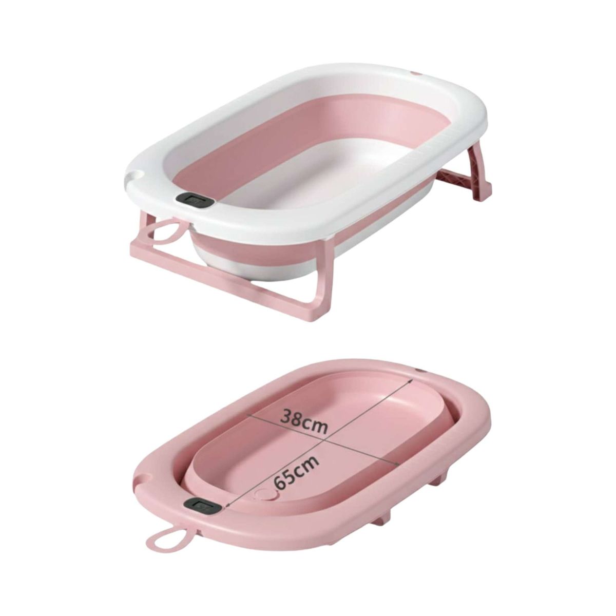 GENERICO - TINA BEBE BAÑERA PLEGABLE CON TERMOMETRO Y COJÍN ROSA