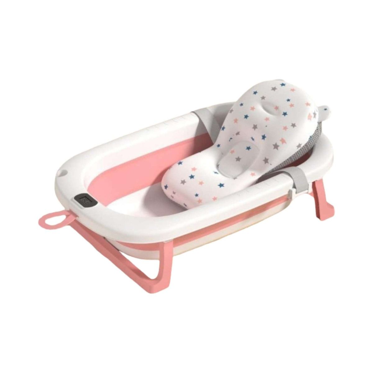GENERICO - TINA BEBE BAÑERA PLEGABLE CON TERMOMETRO Y COJÍN ROSA
