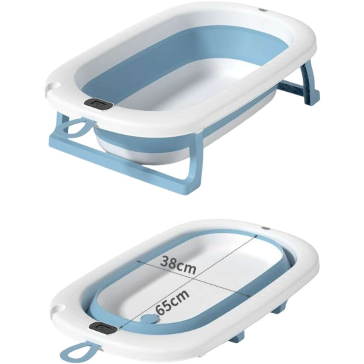 GENERICO - TINA BEBE BAÑERA PLEGABLE CON TERMOMETRO Y COJÍN AZUL
