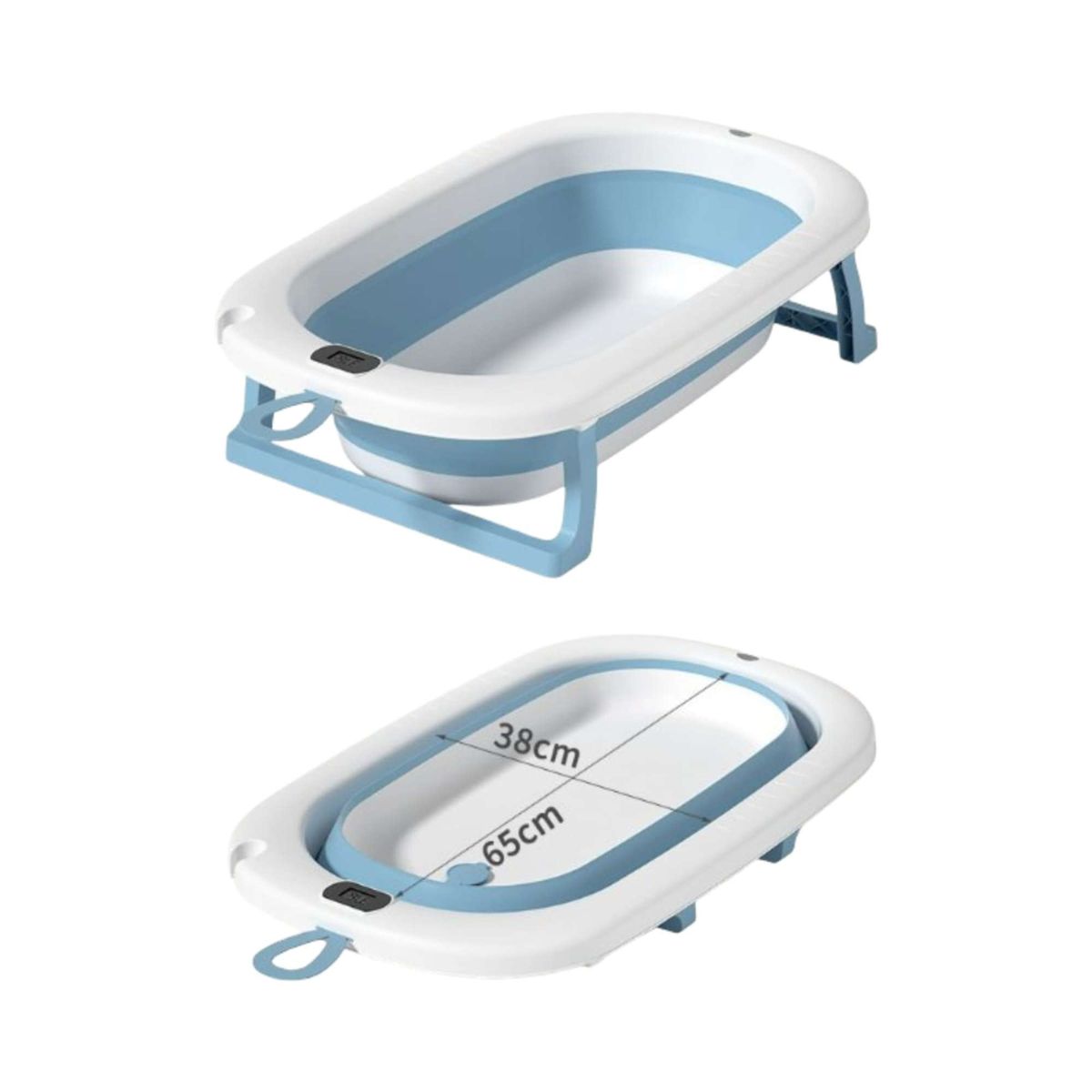 GENERICO - TINA BEBE BAÑERA PLEGABLE CON TERMOMETRO Y COJÍN AZUL