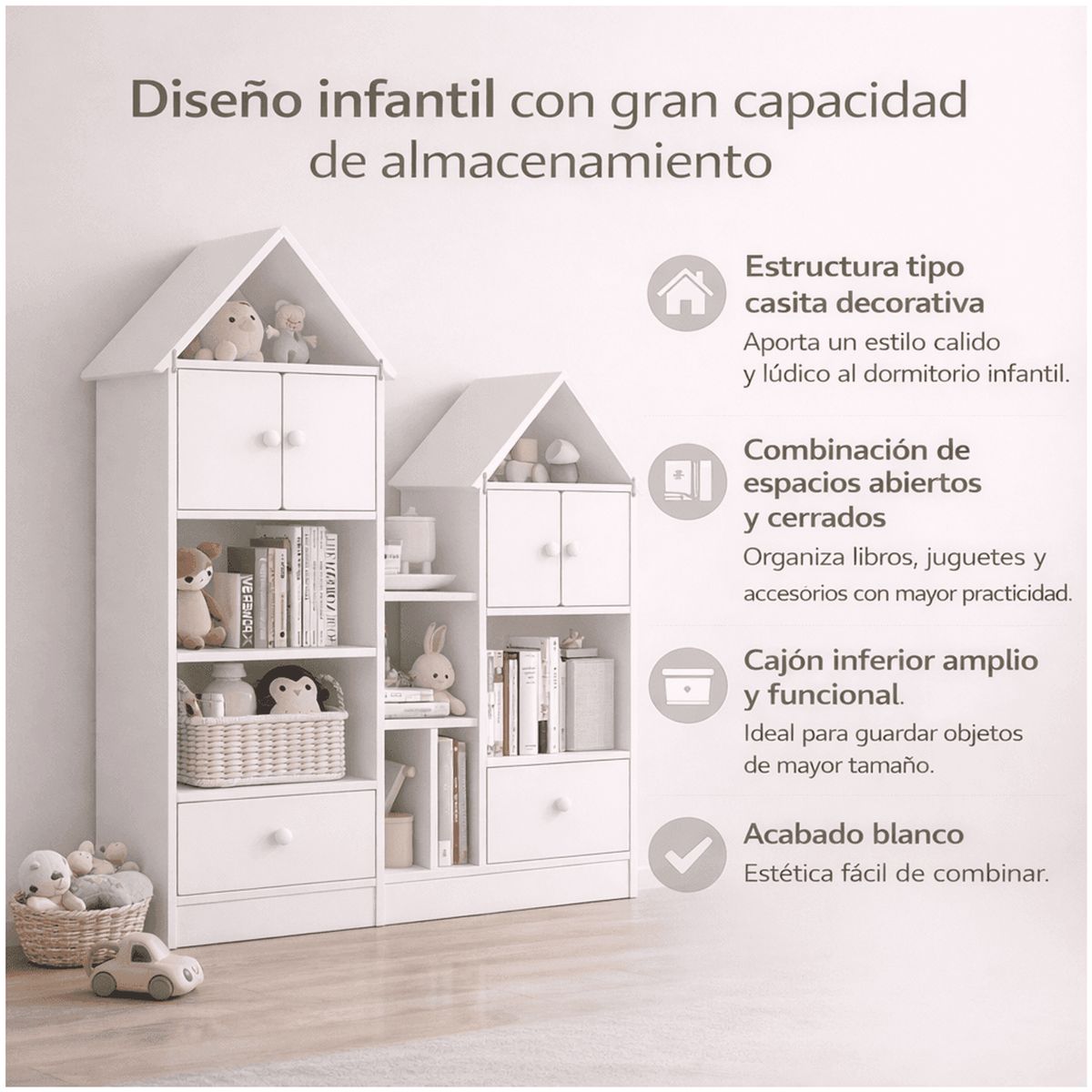 HOMER DESIGN - Librero Biblioteca Infantil Organizador Multiuso 123x24x127