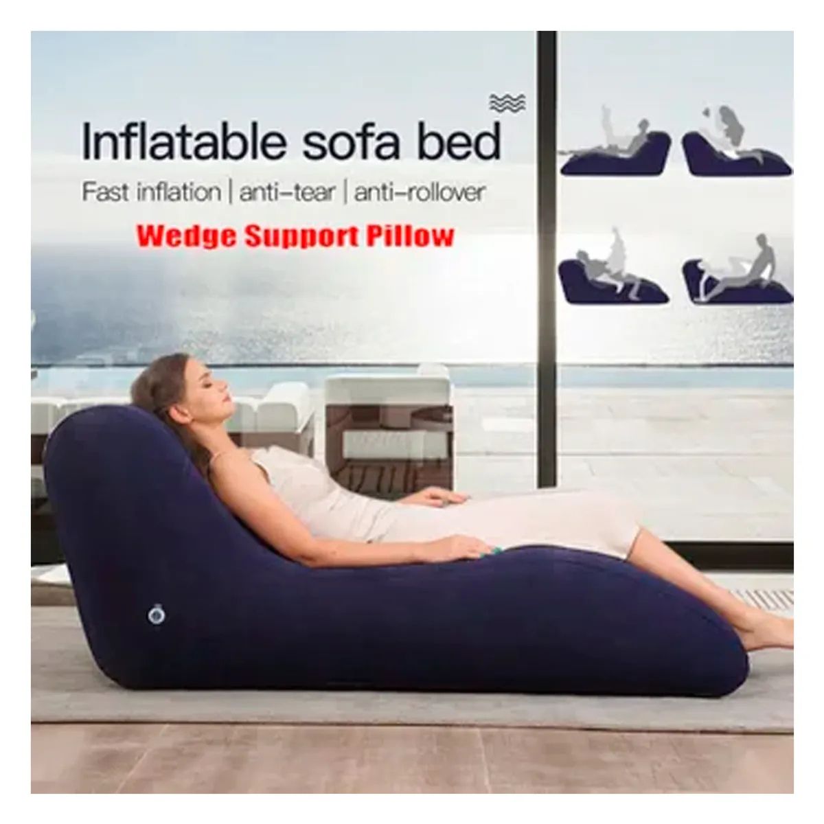 IRM - Sofa Silla Sillon Puff Inflable Cama Lounge Mueble Plegable Azul