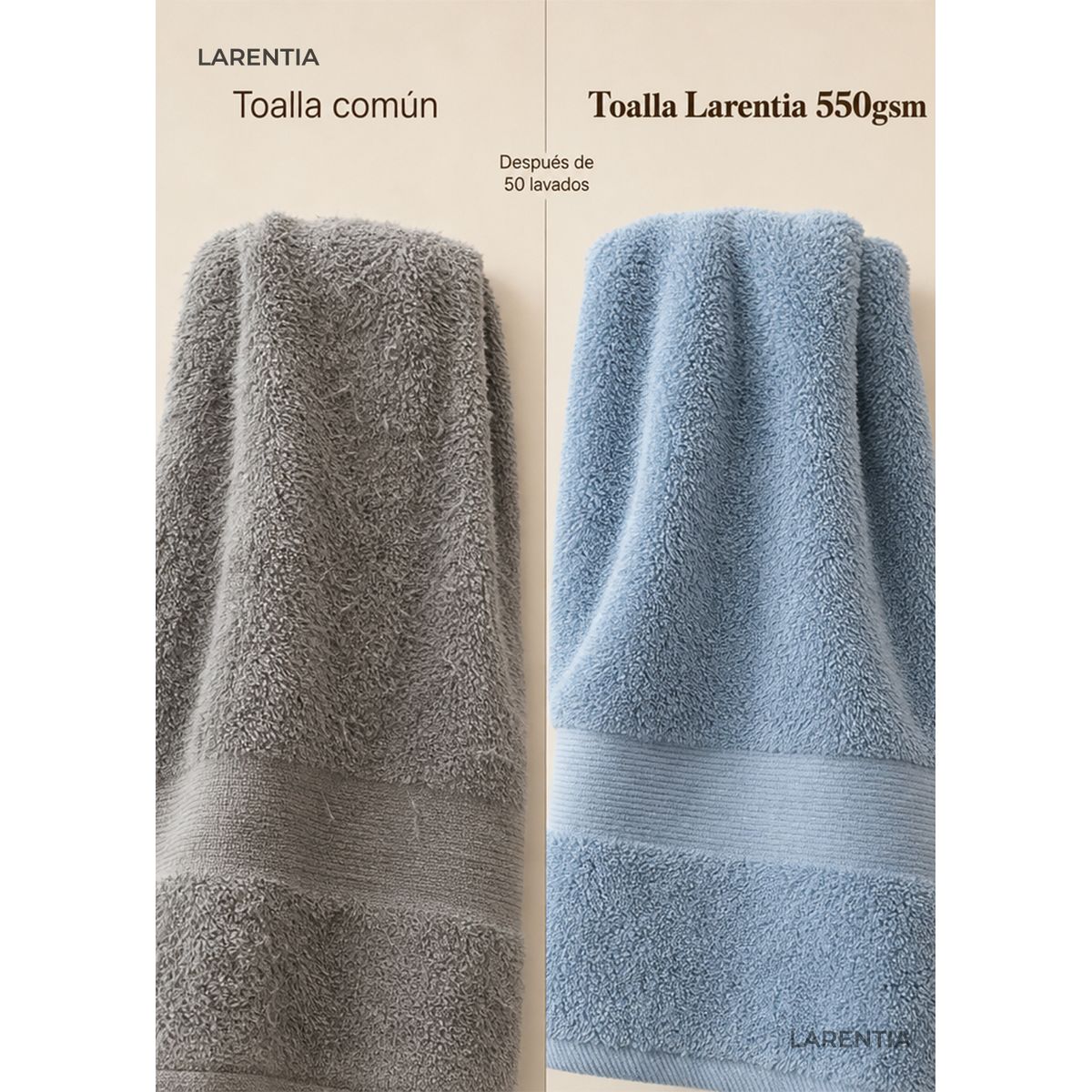 L LARENTIA - Toalla de Mano XL 50x90cm 100% Algodon 550 Gsm Color