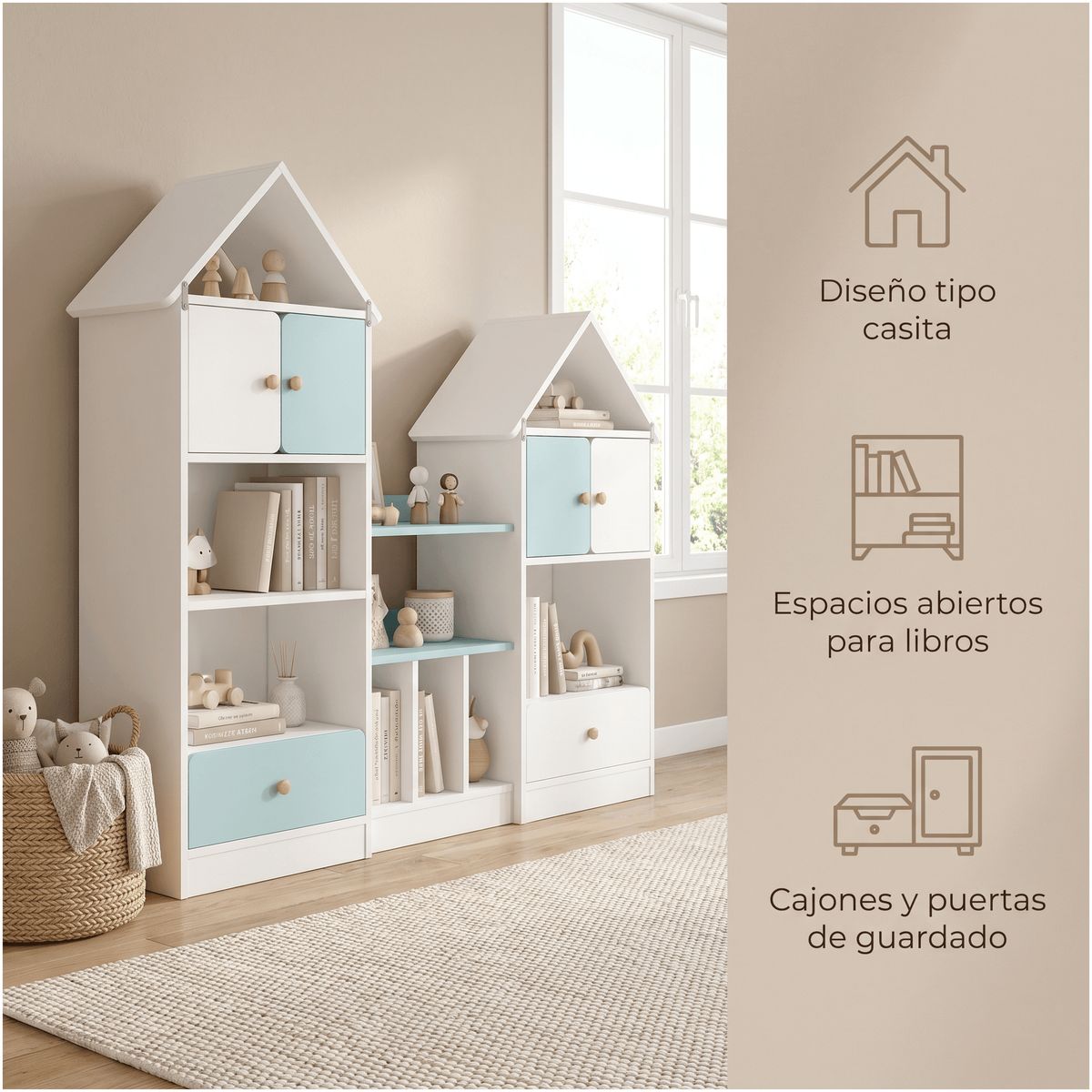 HOMER DESIGN - Librero Biblioteca Infantil Organizador Multiuso 123x24x127