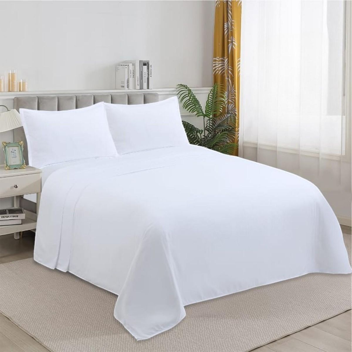 GENERICO - Juego De Sabanas De 200 Hilos Cama 1.5 Plazas + 1 Funda - Blanco - 1,5 Plazas