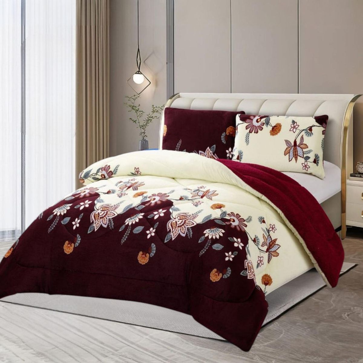 GENERICO - Cobertor De 2 Plazas Plush Liso Con Chiporro + 2 Fundas Almohada - Multicolor - 2 Plazas