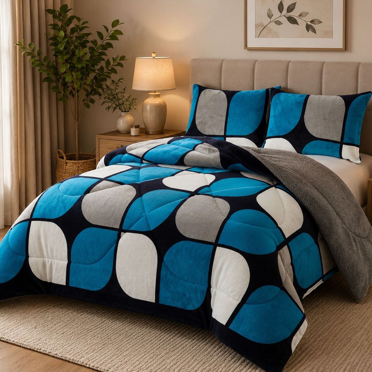 GENERICO - Cubrecama de Invierno Plush con Chiporro 2 Plazas Turquesa TFYH57