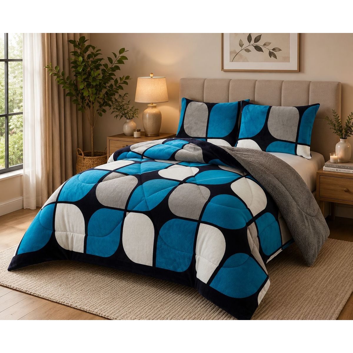 GENERICO - Cubrecama de Invierno Plush con Chiporro 2 Plazas Turquesa TFYH57