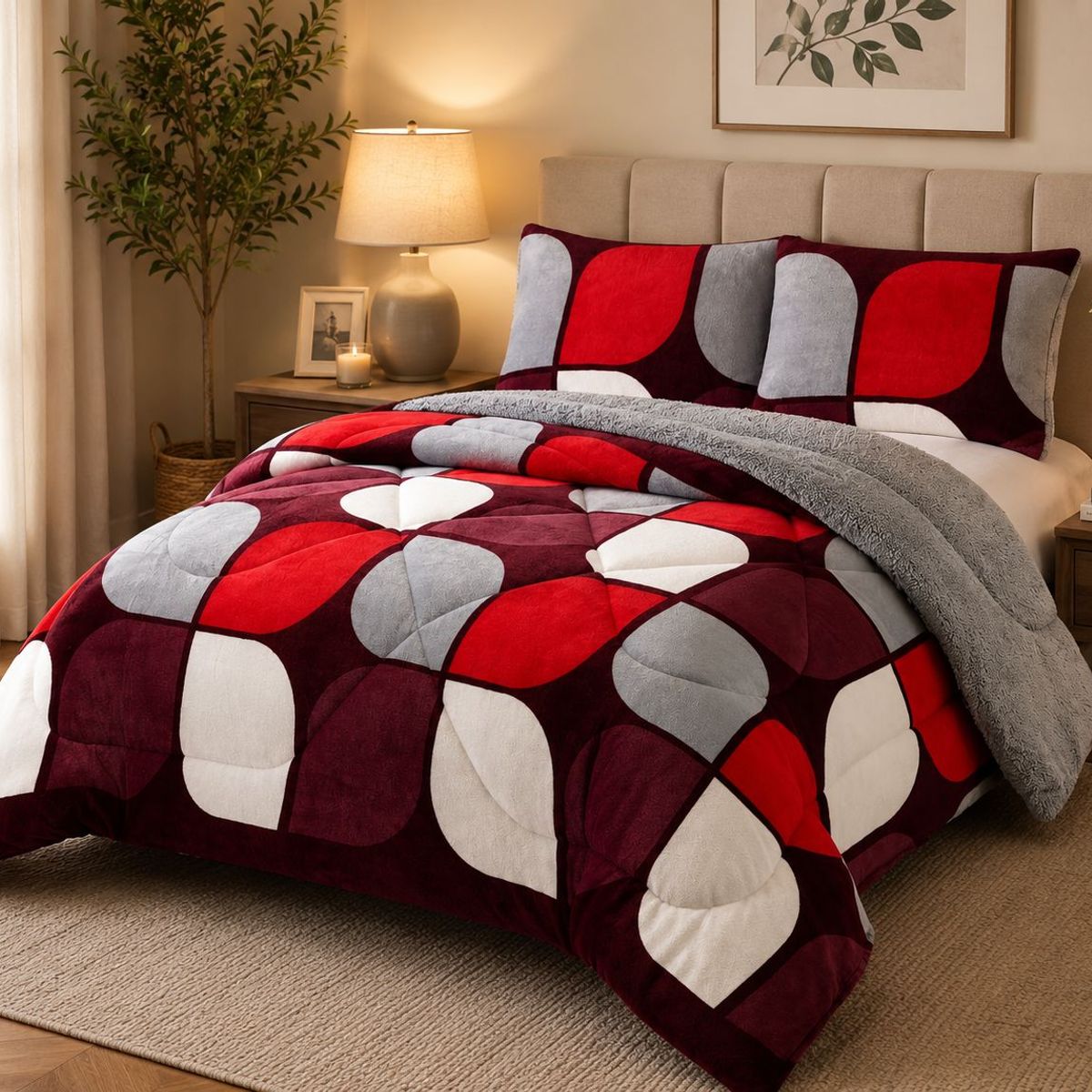 GENERICO - Cubrecama de Invierno Plush con Chiporro 2 Plazas Burdeo TFYH58