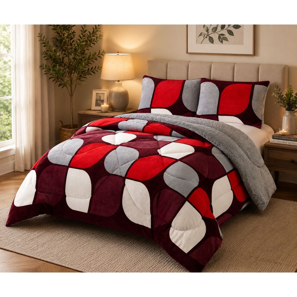 GENERICO - Cubrecama de Invierno Plush con Chiporro 2 Plazas Burdeo TFYH58