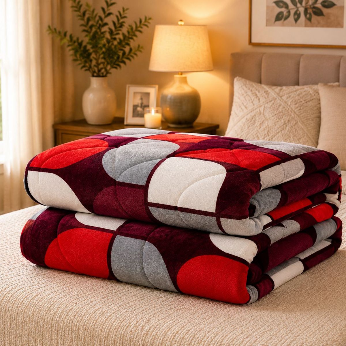 GENERICO - Cubrecama de Invierno Plush con Chiporro 2 Plazas Burdeo TFYH58