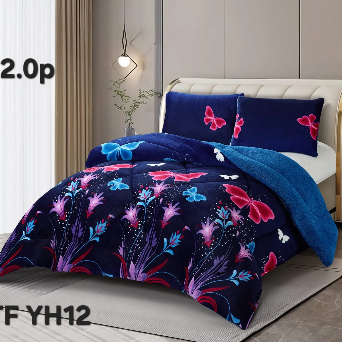 GENERICO - Cubrecama de Invierno Plush con Chiporro 2 Plazas Azul TFYH12