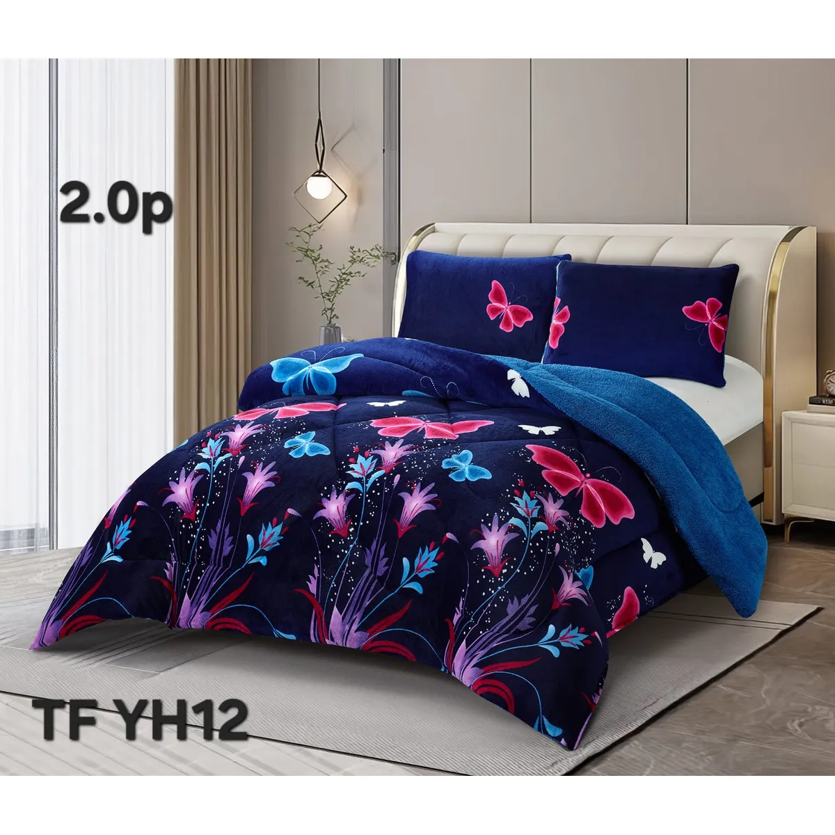 GENERICO - Cubrecama de Invierno Plush con Chiporro 2 Plazas Azul TFYH12