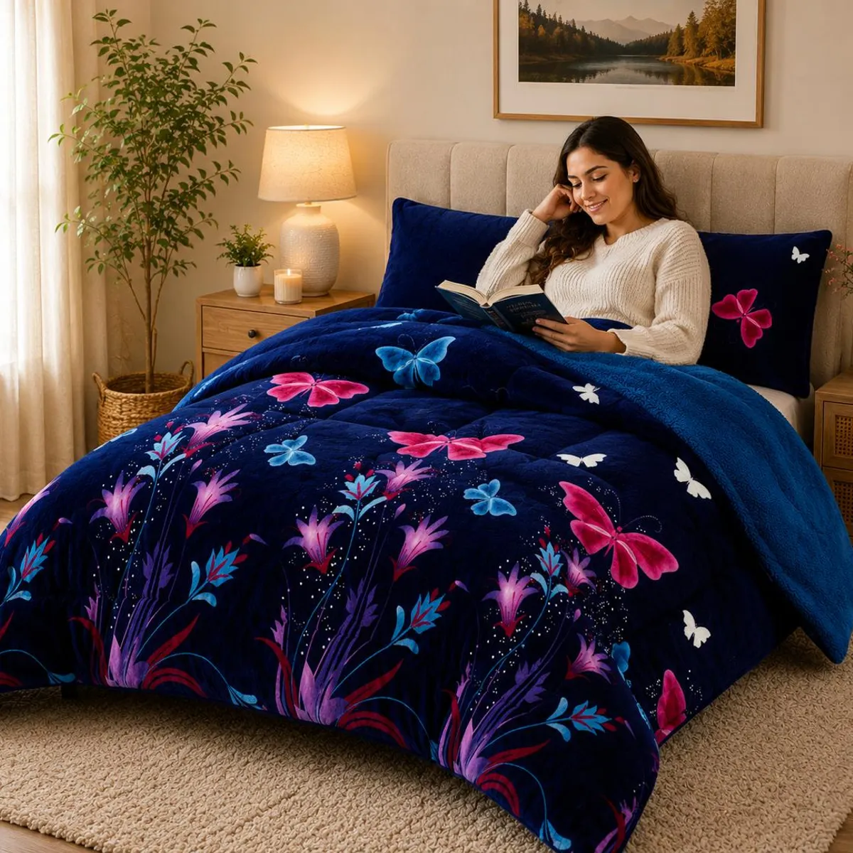 GENERICO - Cubrecama de Invierno Plush con Chiporro 2 Plazas Azul TFYH12