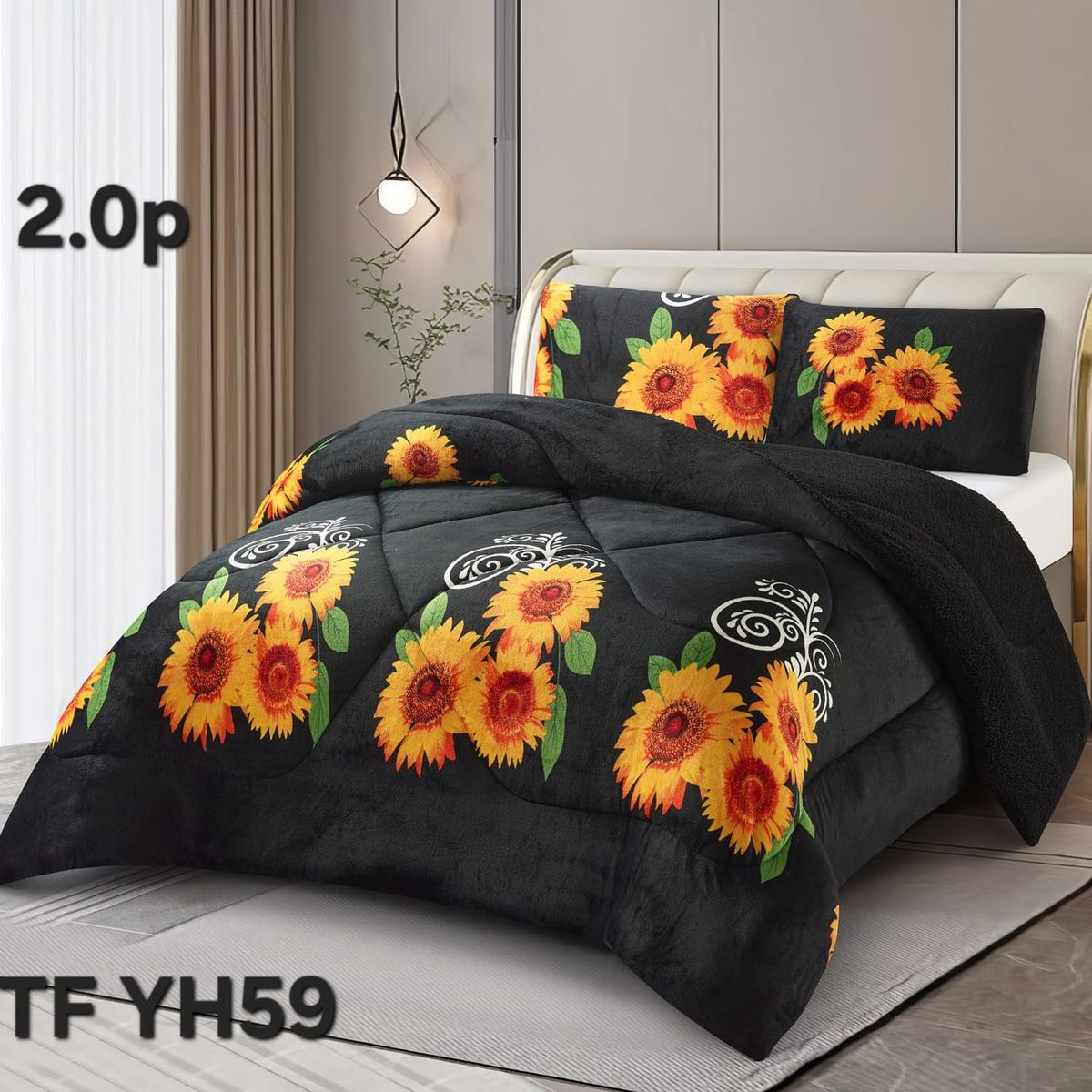 GENERICO - Cubrecama de Invierno Plush con Chiporro 2 Plazas Negro TFYH59