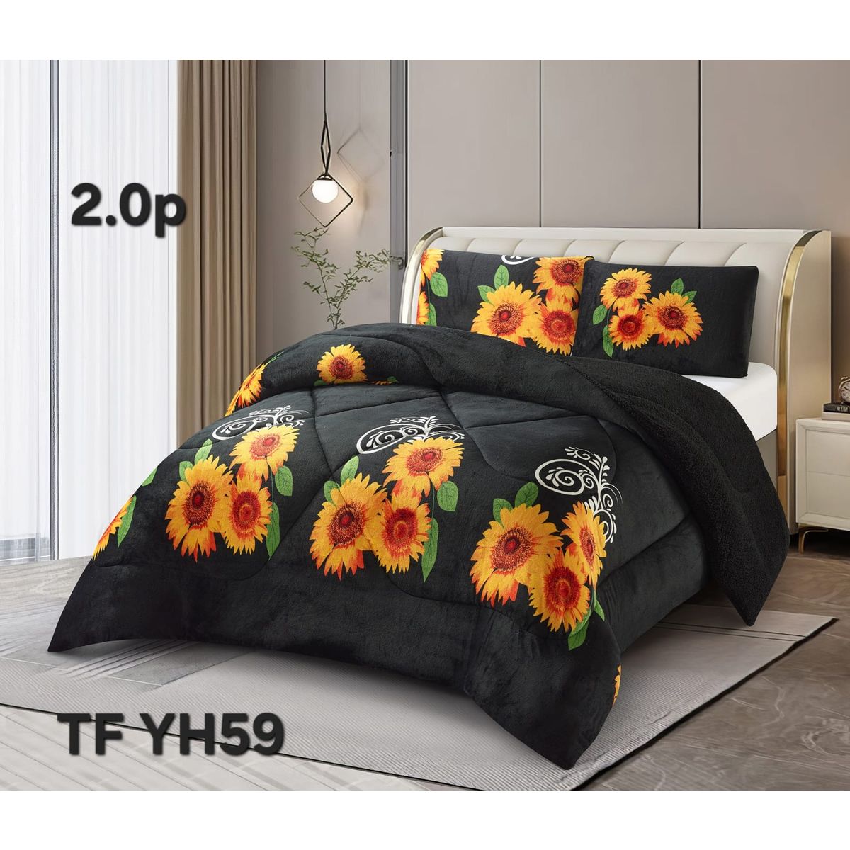 GENERICO - Cubrecama de Invierno Plush con Chiporro 2 Plazas Negro TFYH59