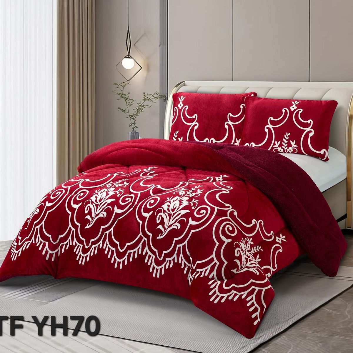 GENERICO - Cubrecama de Invierno Plush con Chiporro 2 Plazas Burdeo TFYH70